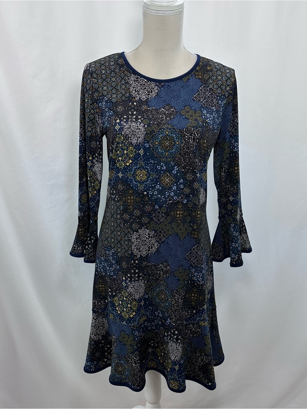 MICHAEL Michael Kors Navy and Olive Patterned Midi Dress
